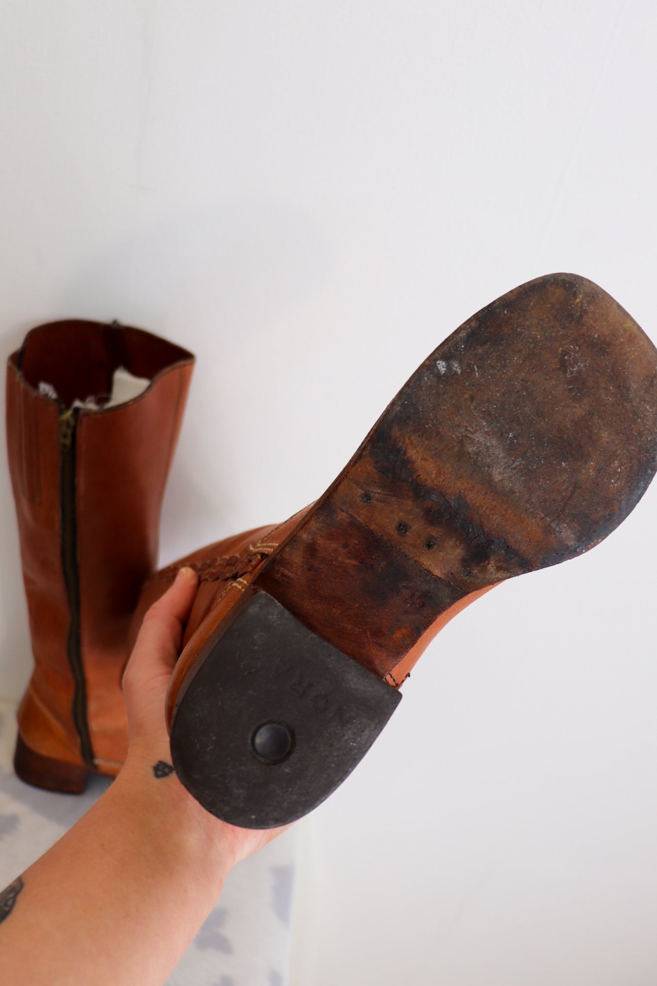 1970s Tan Braided Knee High Boots