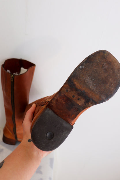 1970s Tan Braided Knee High Boots