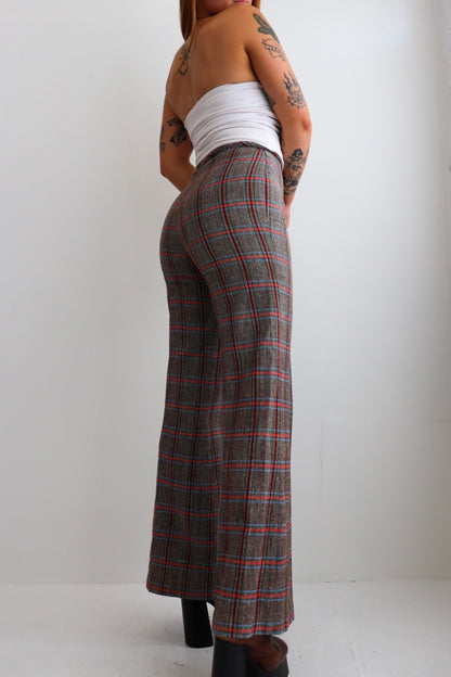 High Rise Tartan Wool Flares