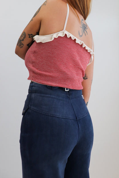70s Red & White Knit Crop