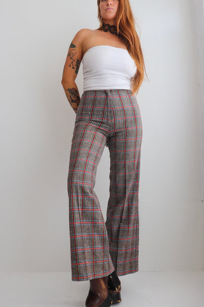 High Rise Tartan Wool Flares