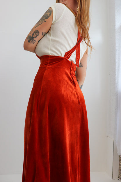 70s Velvet Pinafore Maxi Dress