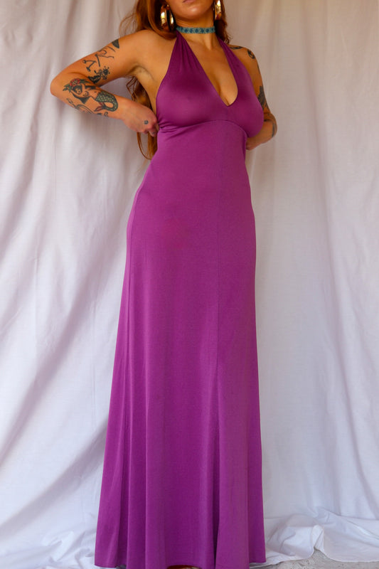 70s Purple Halter Maxi