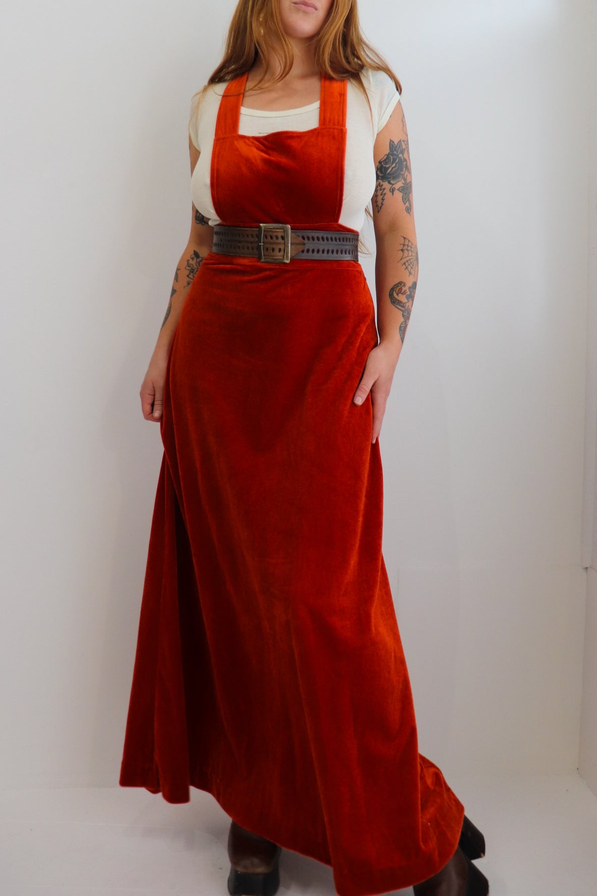 70s Velvet Pinafore Maxi Dress
