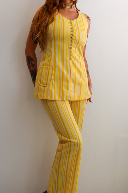 Yellow Toned Pinstriped Two Piece