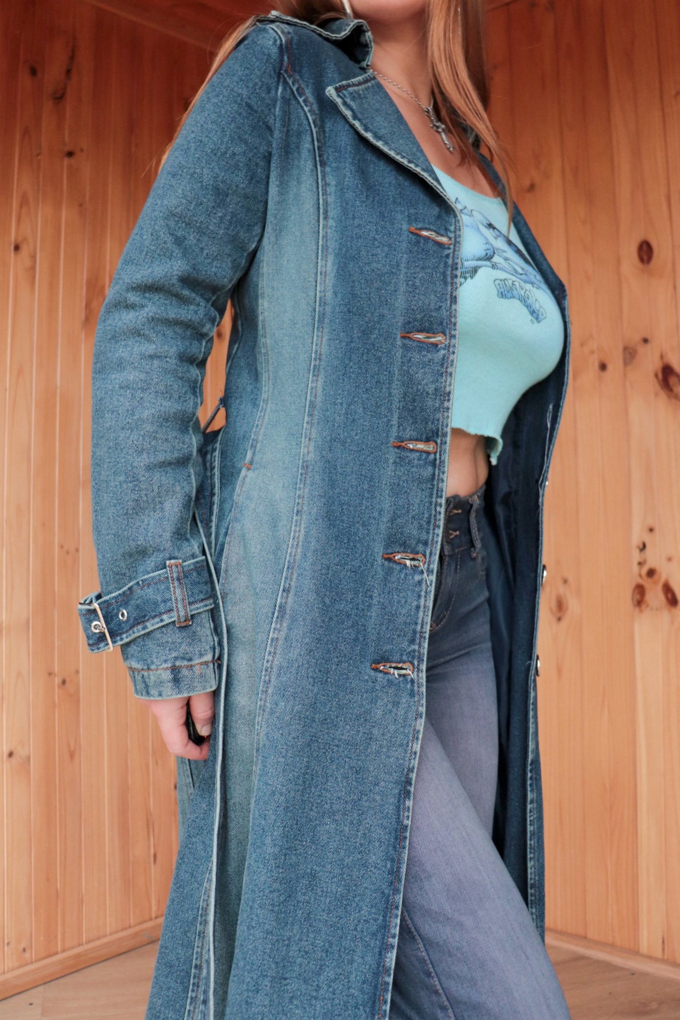 90s Denim Trench Coat