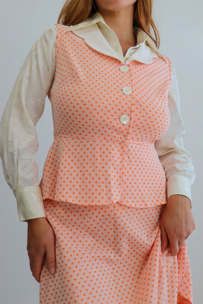 70s Tangerine Polka Dot Set