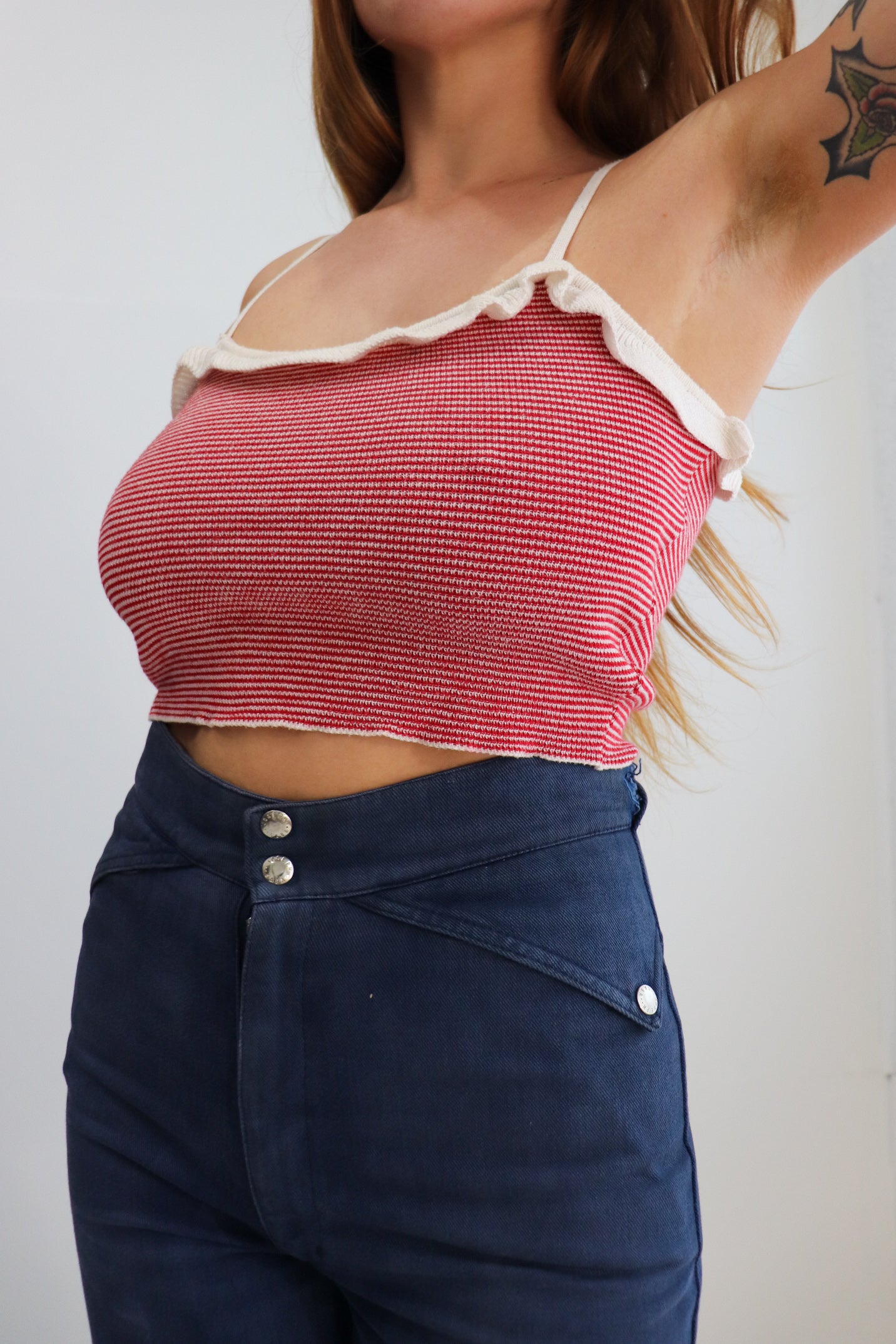 70s Red & White Knit Crop