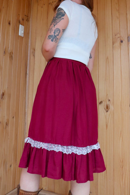 Maroon Midi Prairie Skirt