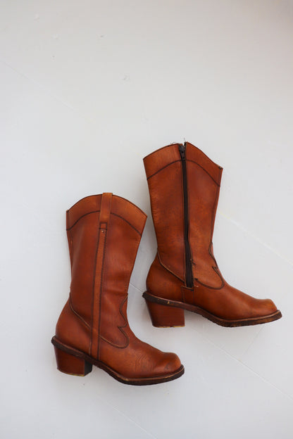 Leather Mid Calf Cowboy Boots