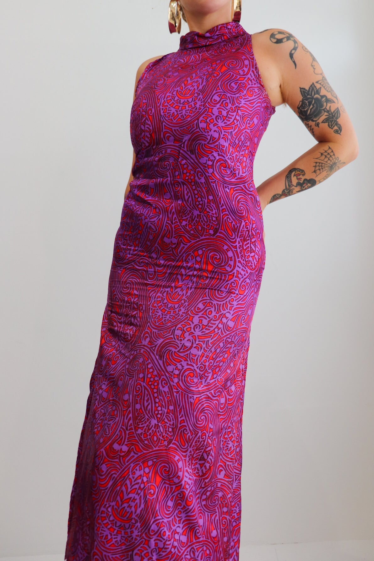 Purple & Orange Psychedelic Split Midi Dress