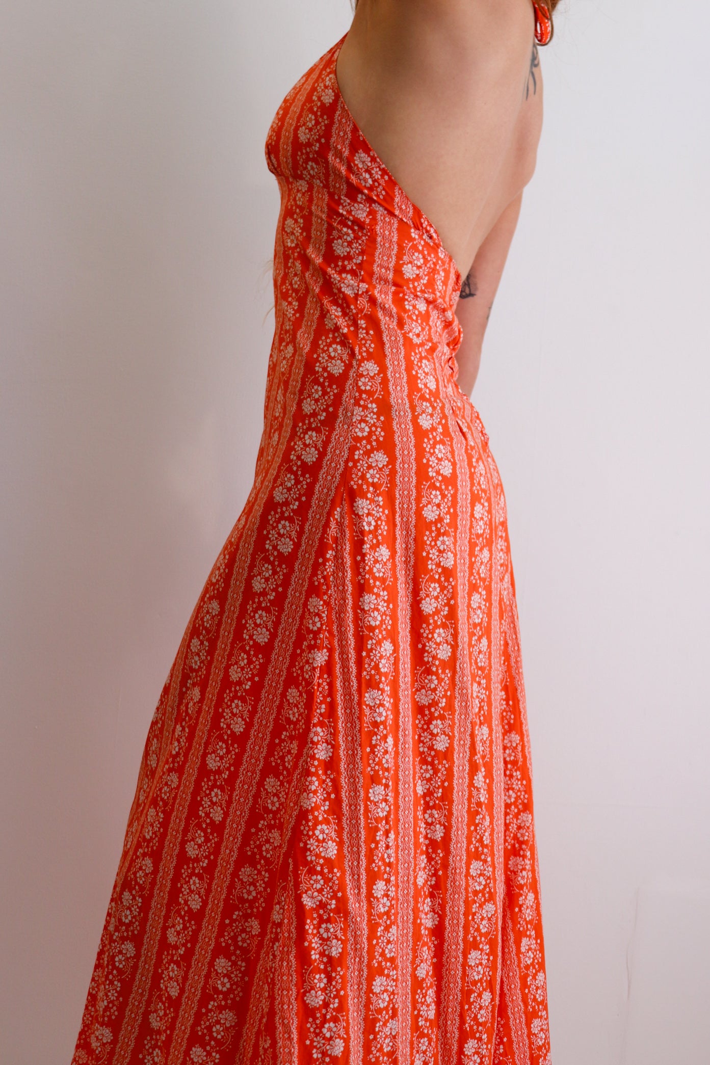 Orange Floral Halter Maxi Dress