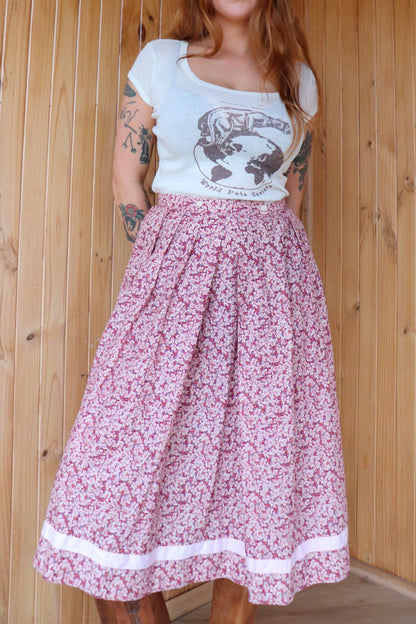 Red Floral Prairie Midi Skirt