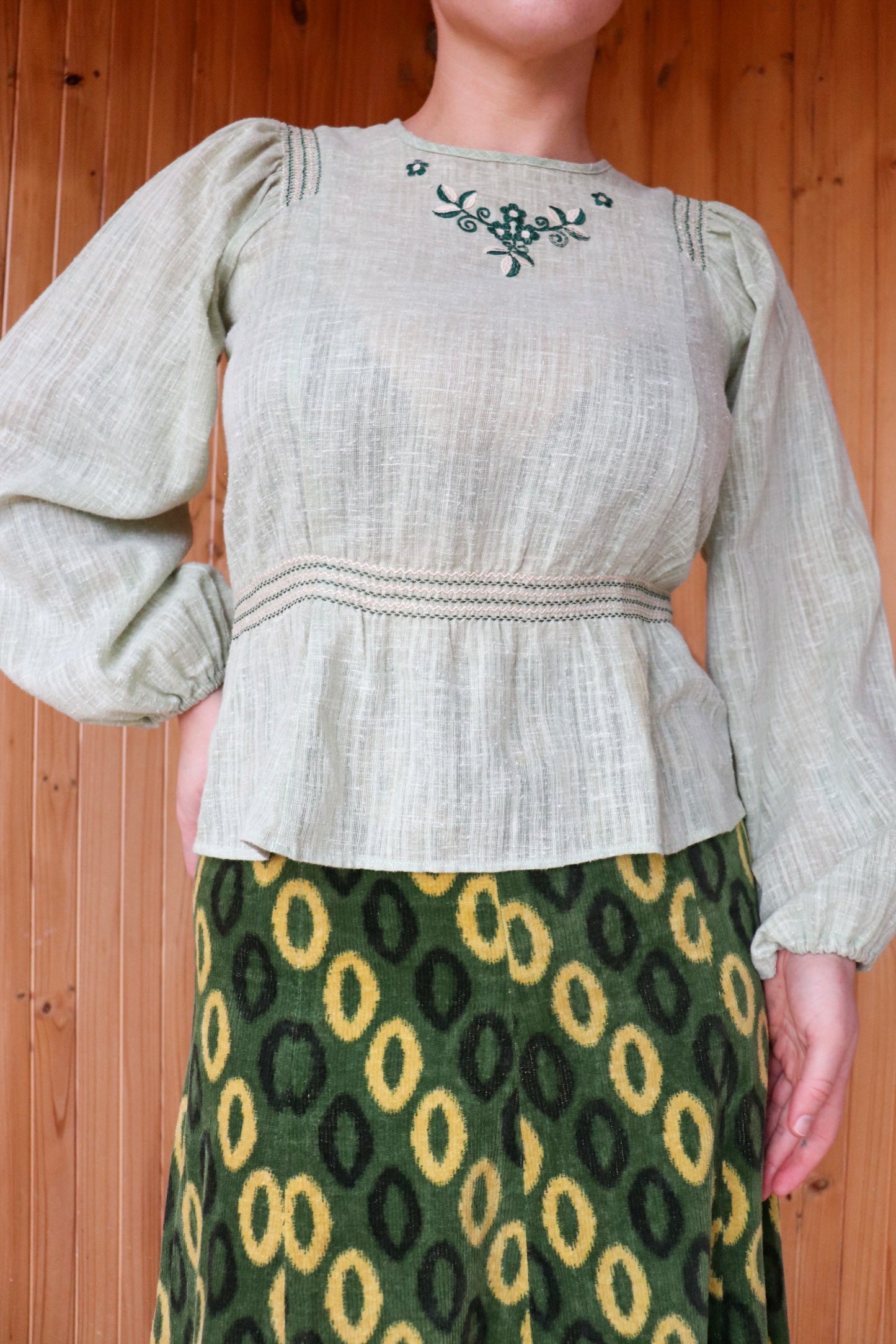 Green Embroidered Prairie Top