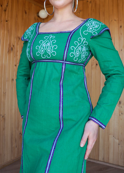 Green Embroidered Prairie Dress