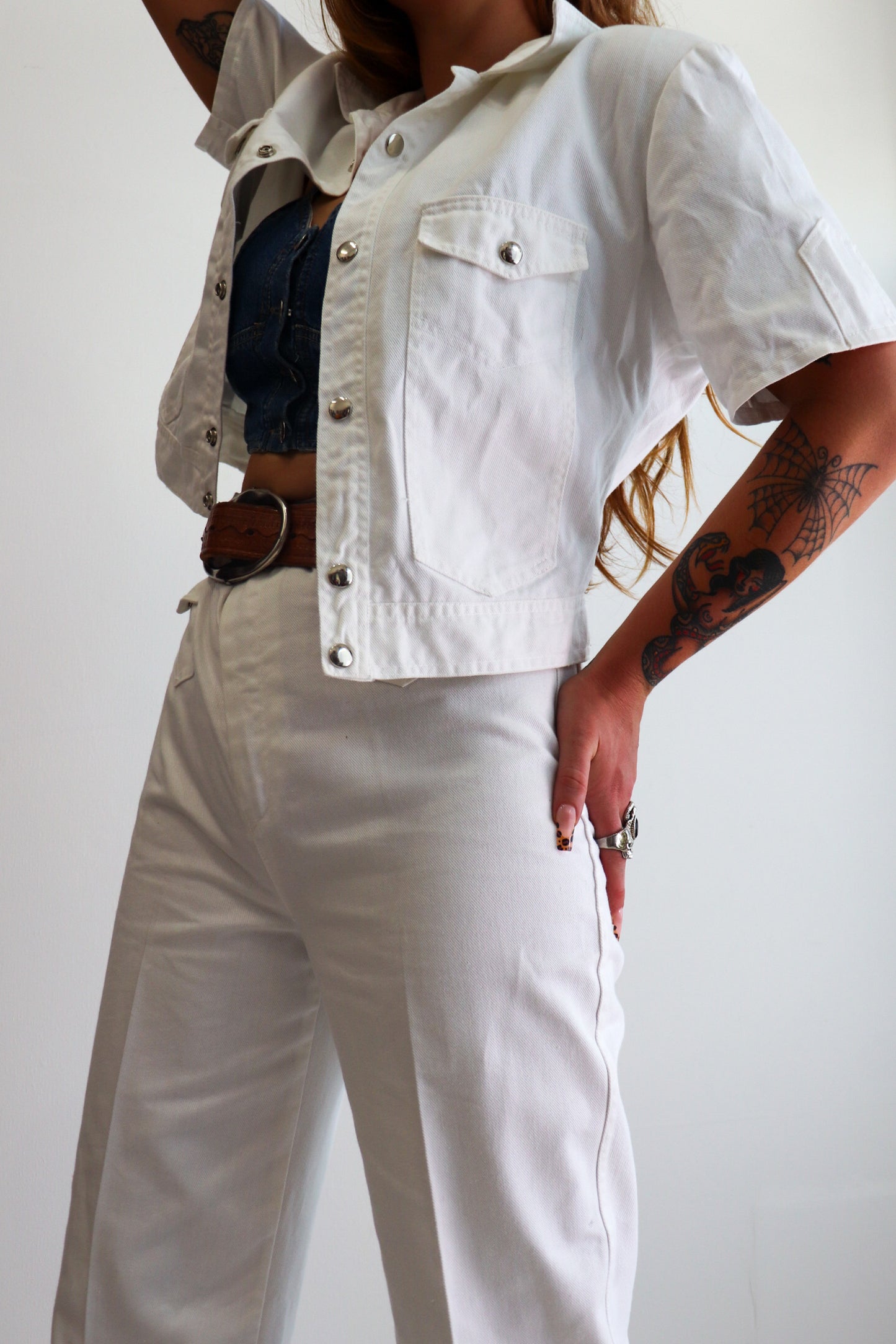 Dead-Stock White Flared Denim Suit
