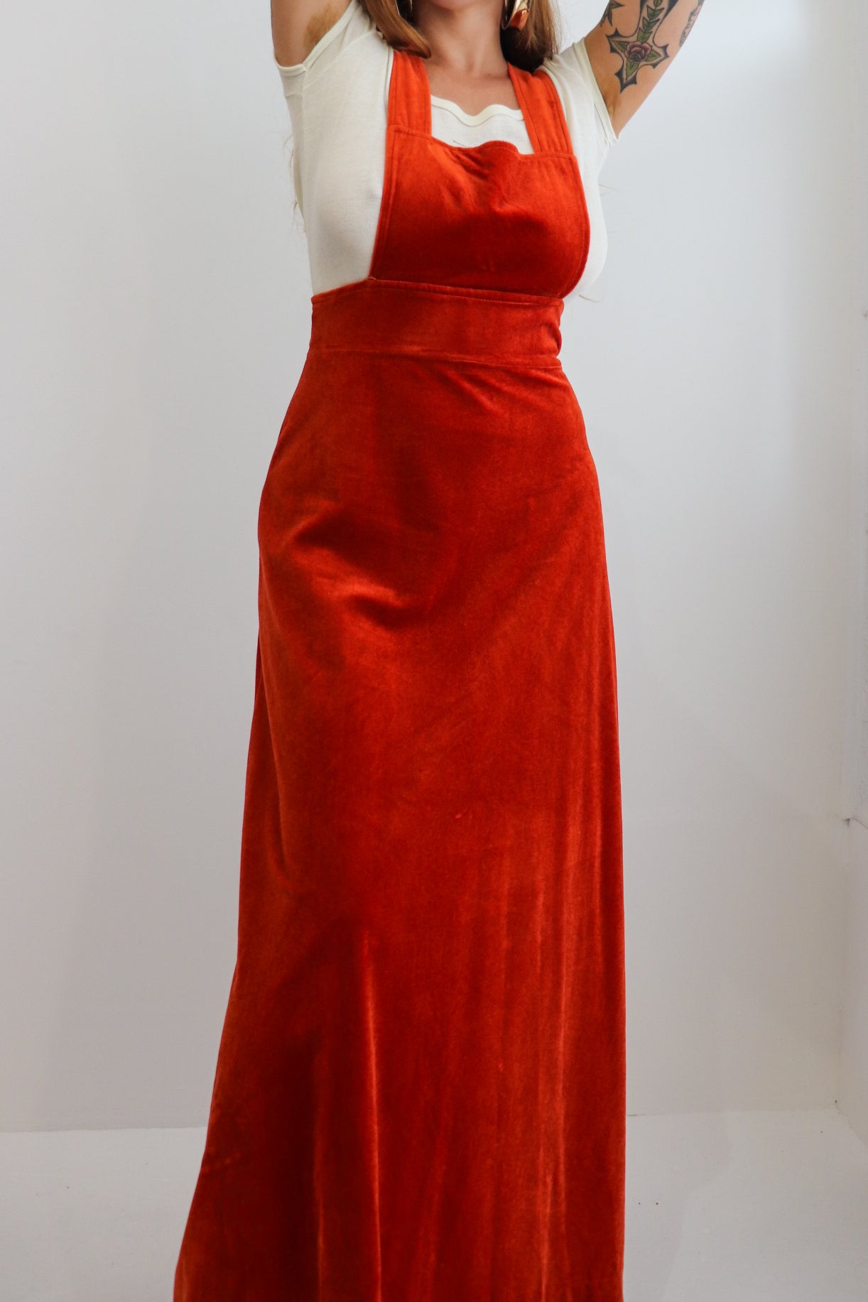 70s Velvet Pinafore Maxi Dress