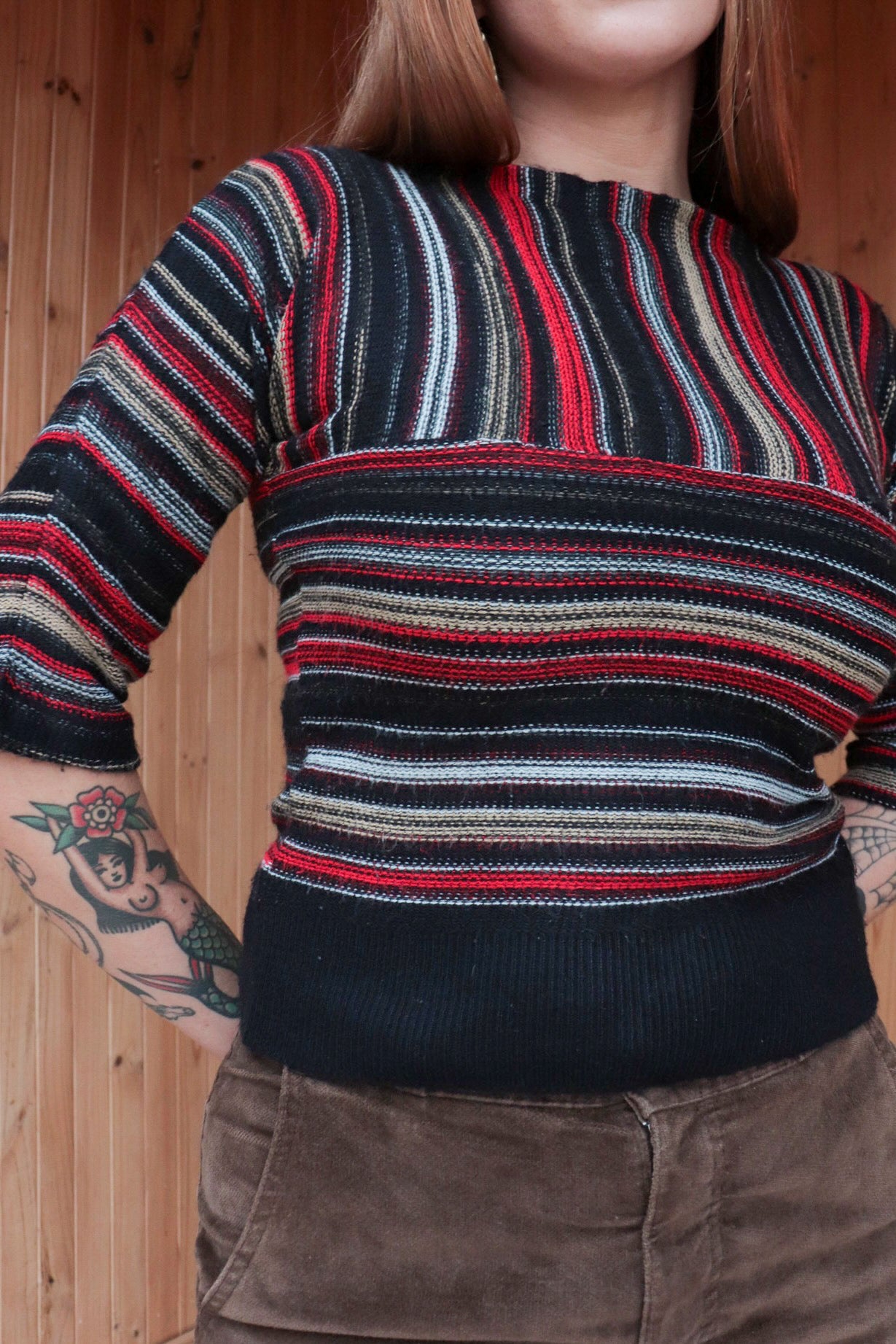 Red & Black Stripe Knit Top