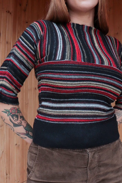 Red & Black Stripe Knit Top
