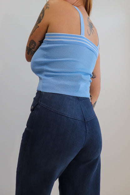 70s Baby Blue Knit Crop