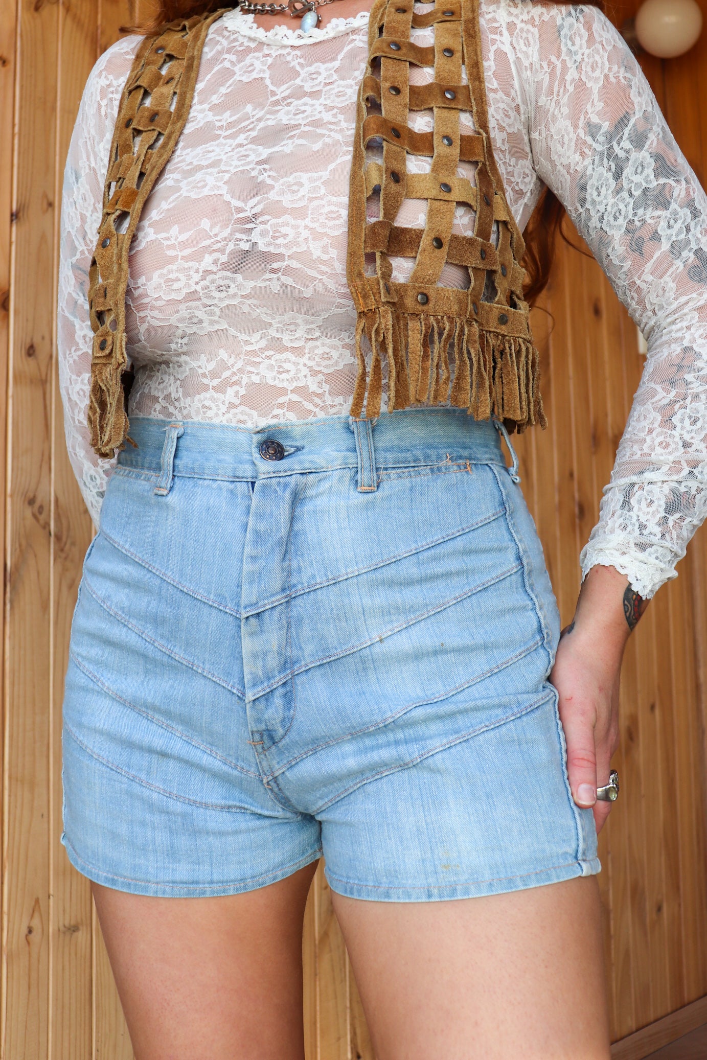 70s Ribbed Denim Shorts