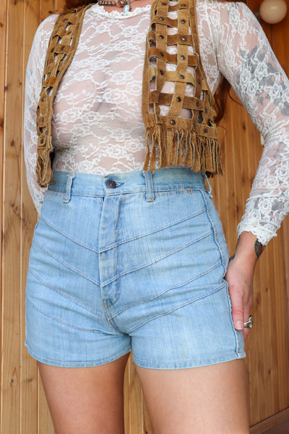 70s Ribbed Denim Shorts