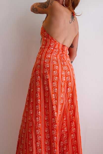 Orange Floral Halter Maxi Dress