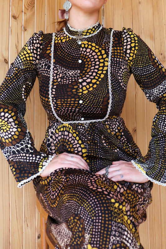 70s Brown Toned Prairie Dress