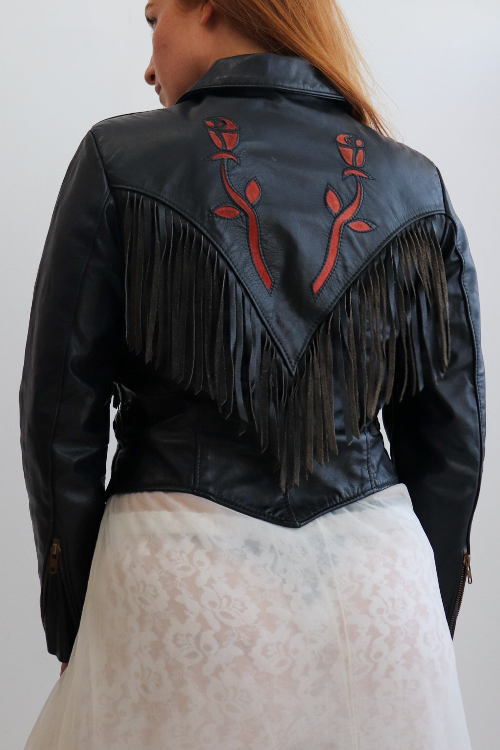90s Rose Fringe Leather Jacket