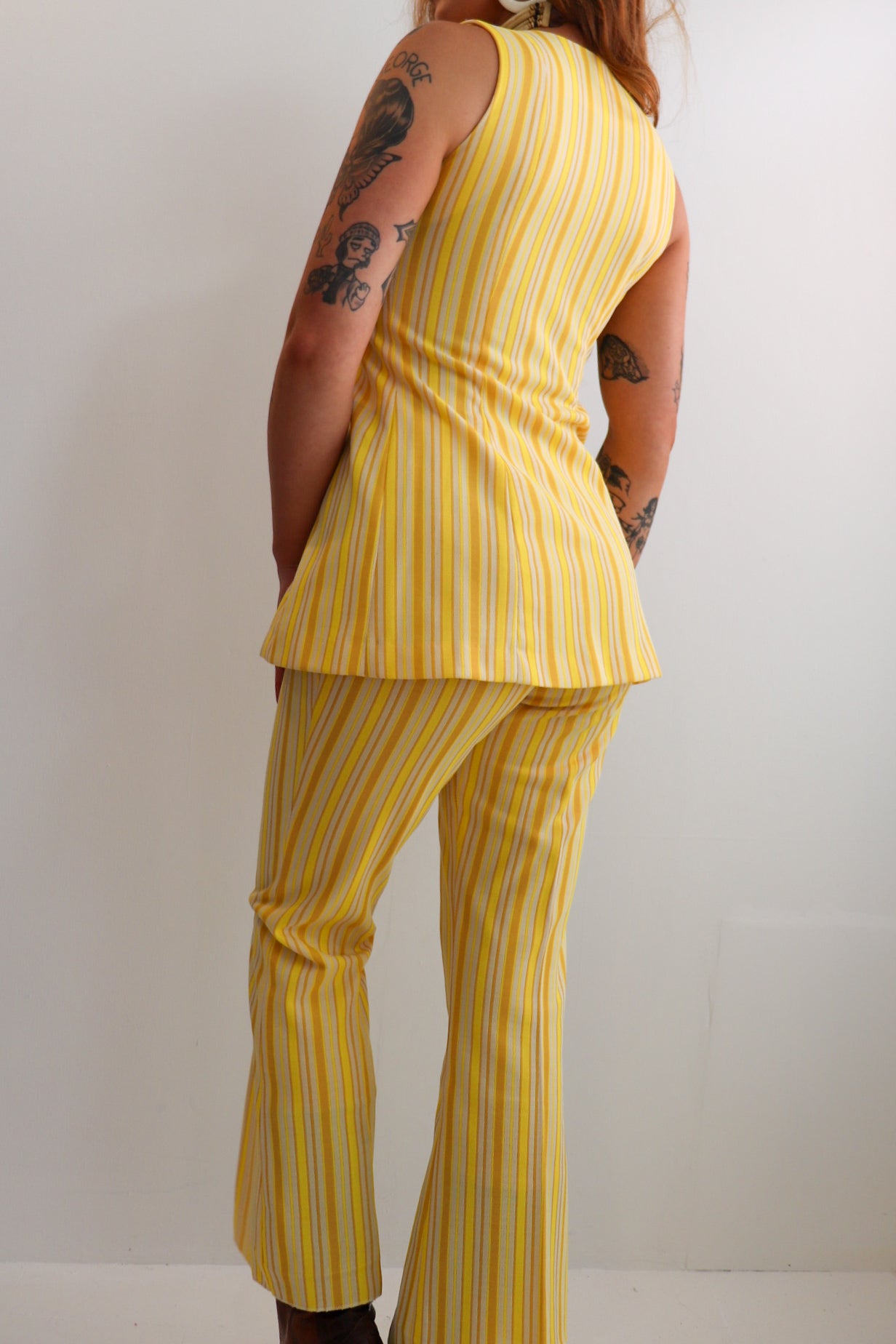 Yellow Toned Pinstriped Two Piece