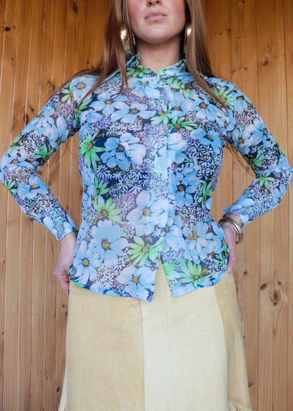 70s Floral Sheer Blouse