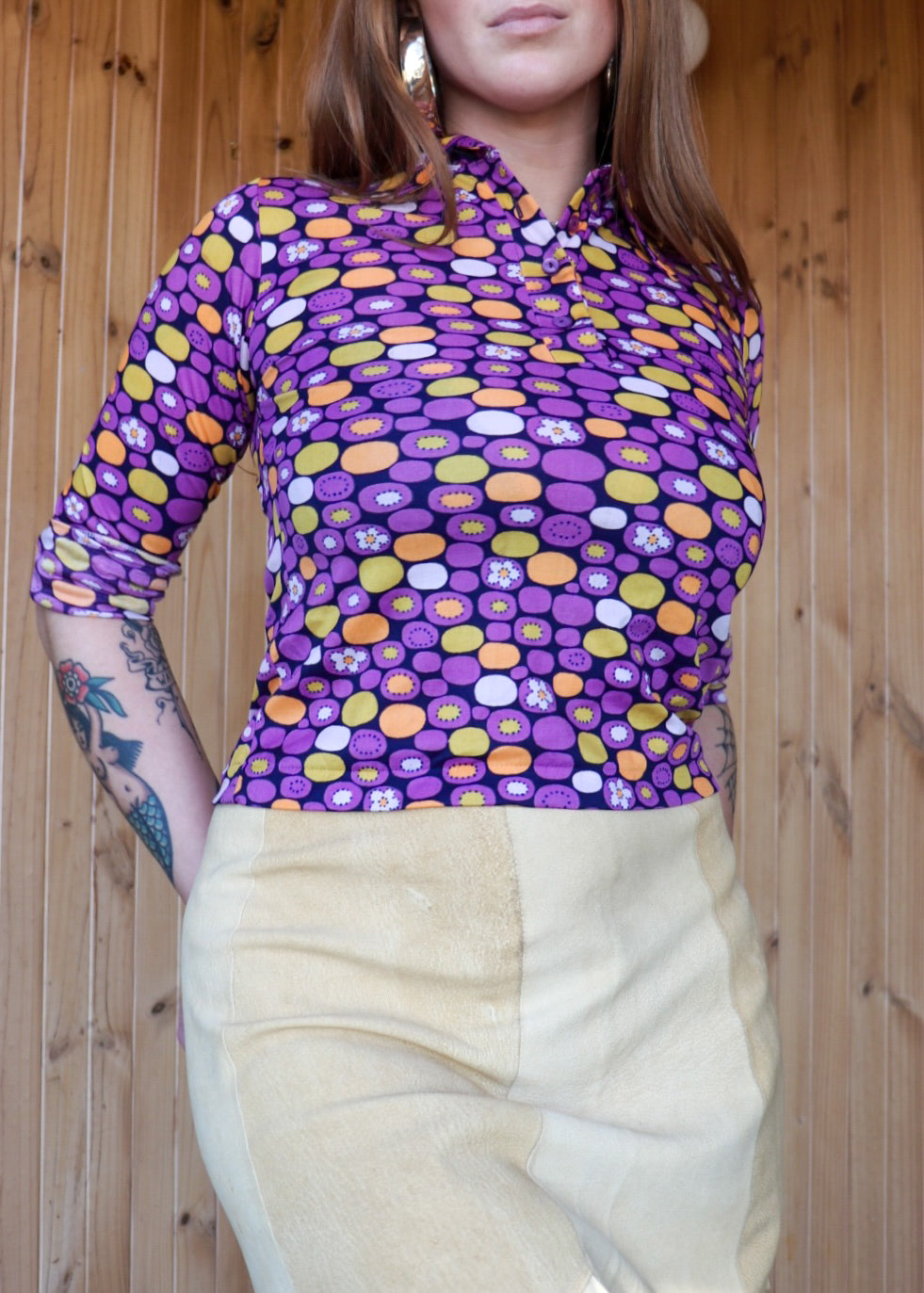 70s Patterned Stretch Blouse