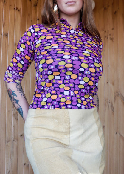 70s Patterned Stretch Blouse