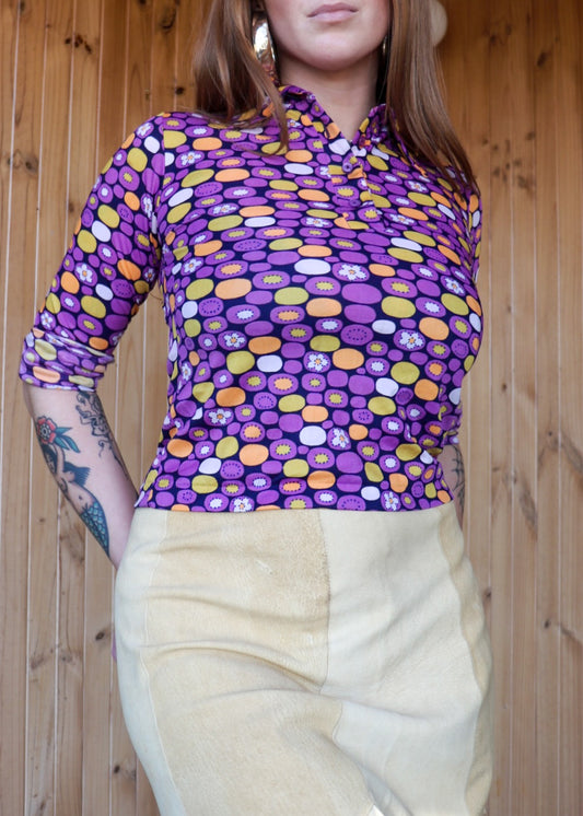 70s Patterned Stretch Blouse