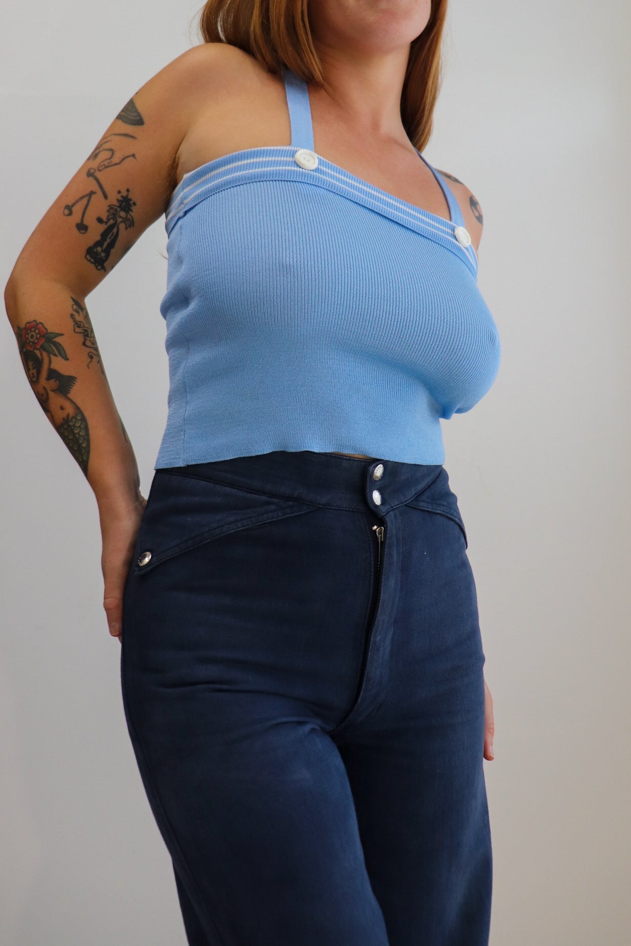 70s Baby Blue Knit Crop