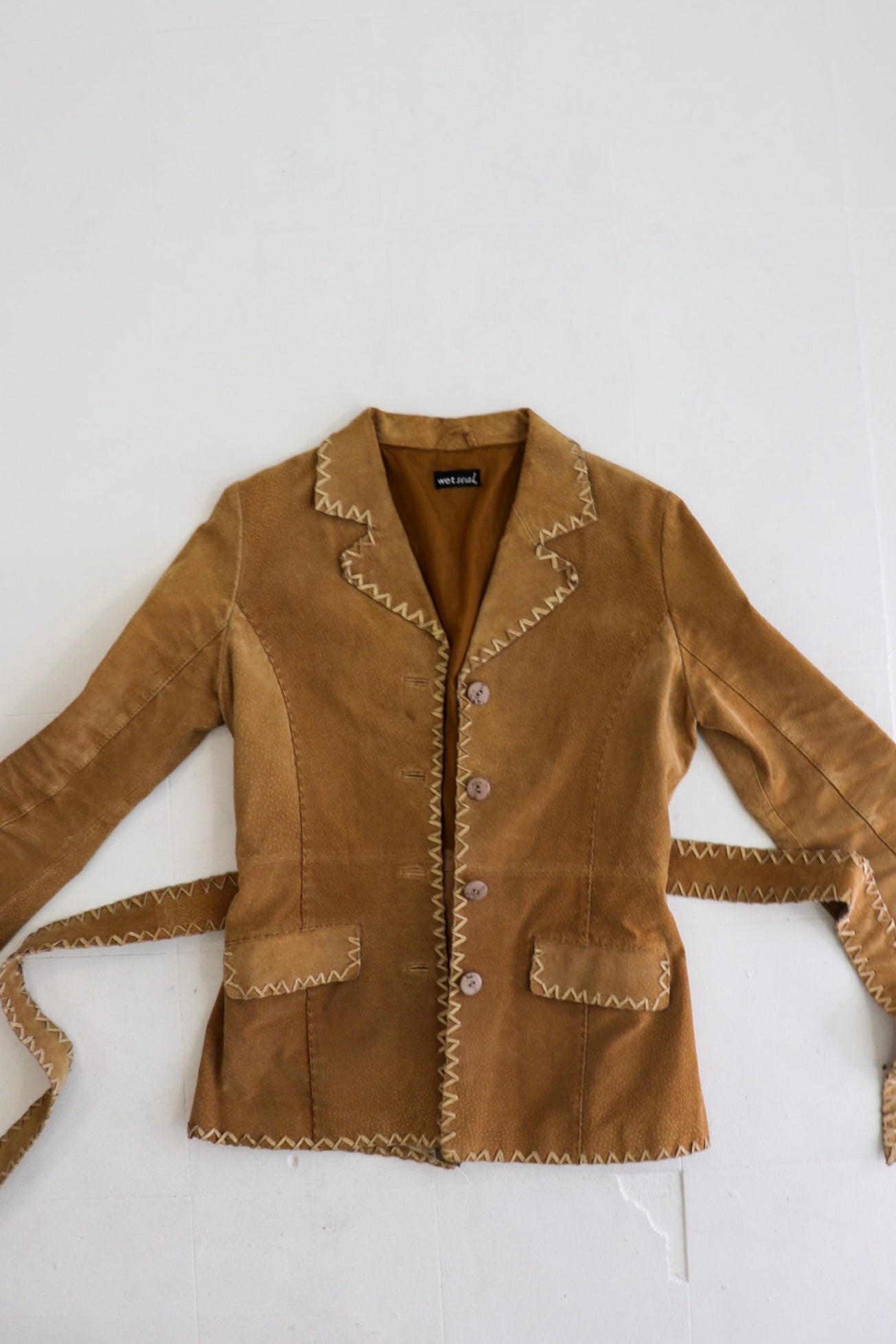Caramel Tie Up Suede Coat