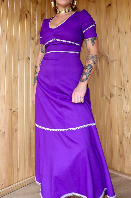 70s Purple Prairie Maxi Dress