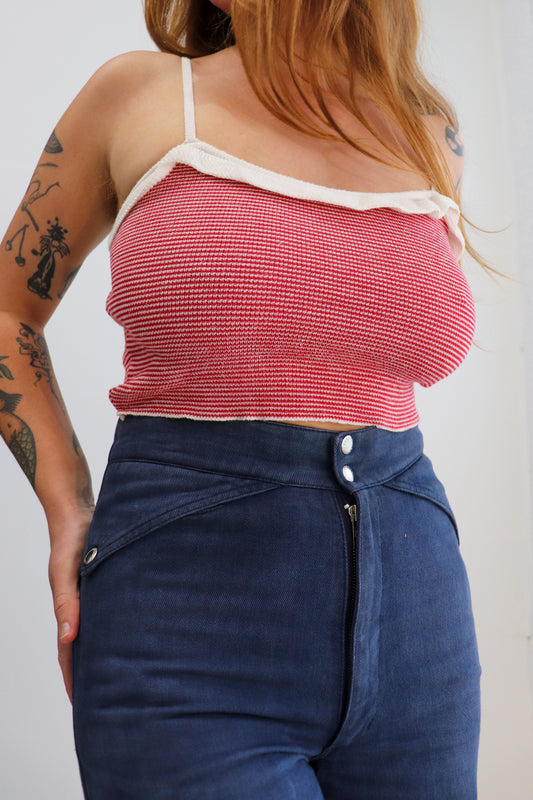 70s Red & White Knit Crop