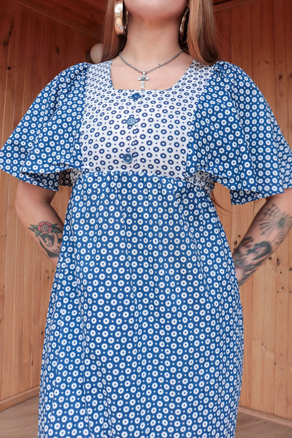 70s Blue & White Prairie Maxi