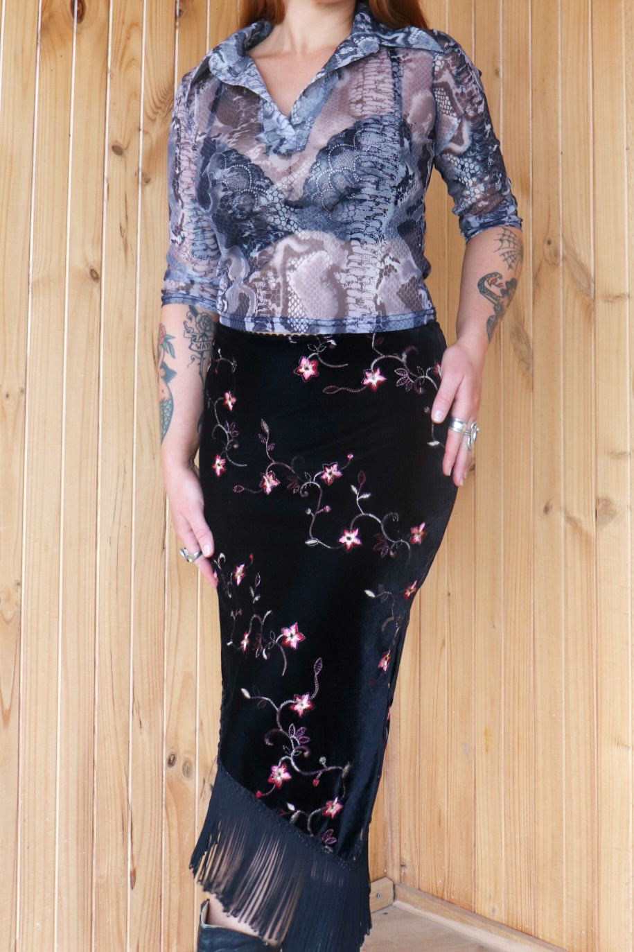 90s Sheer Reptile Print Blouse