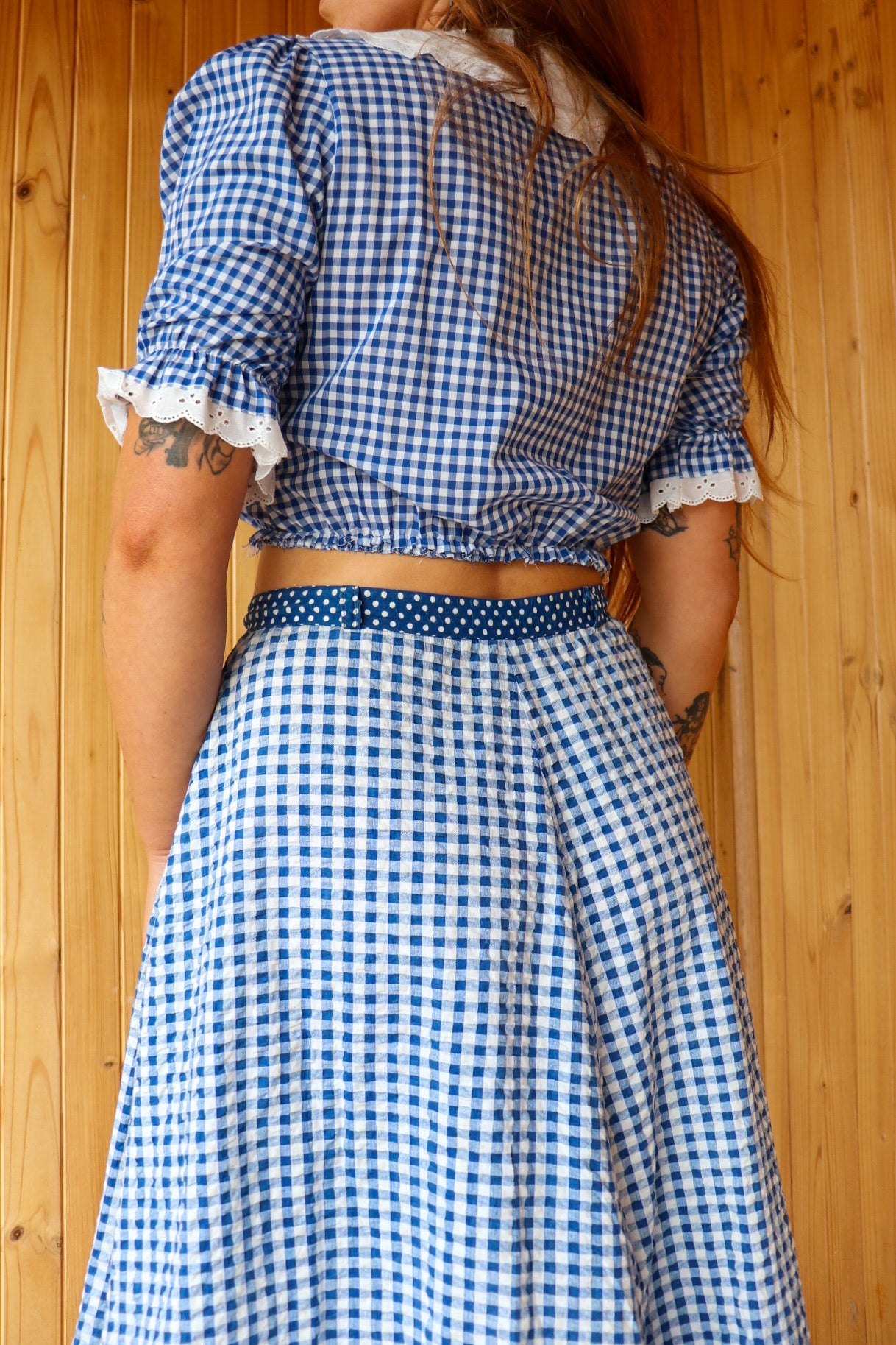70s Blue Gingham Prairie Crop