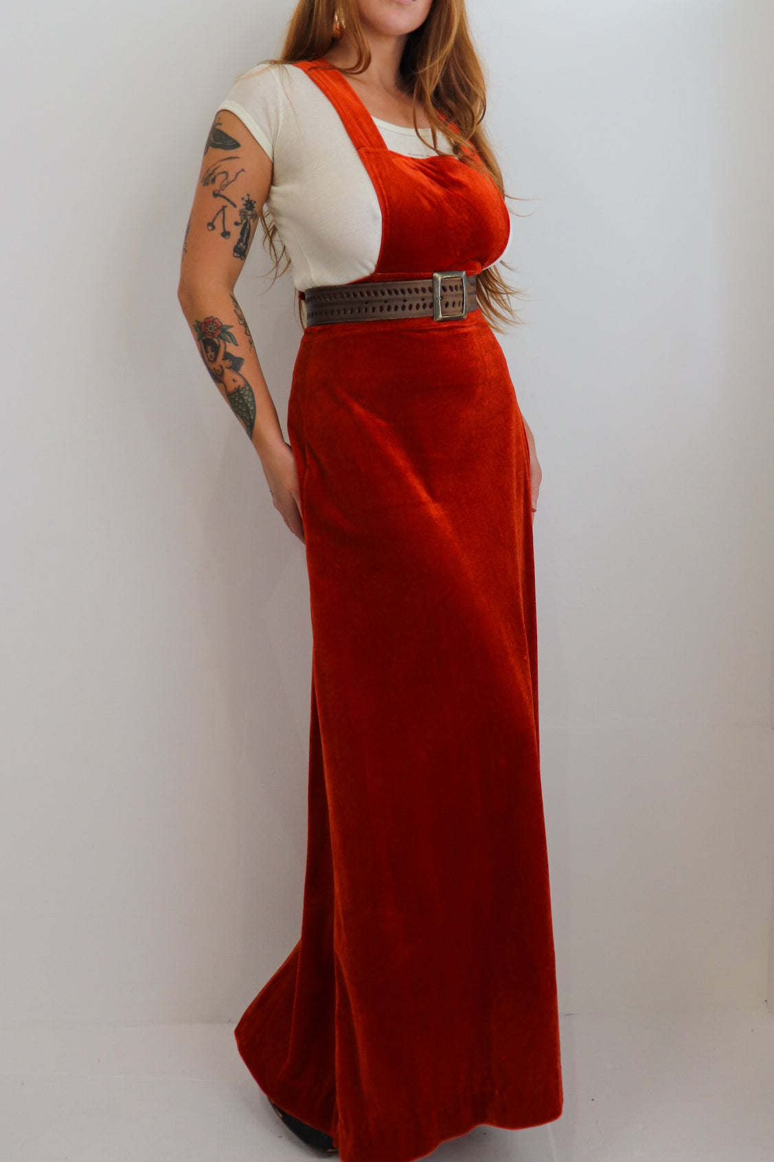 70s Velvet Pinafore Maxi Dress