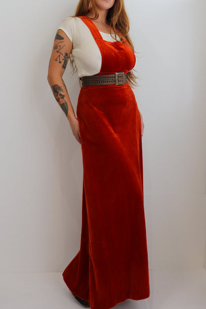 70s Velvet Pinafore Maxi Dress