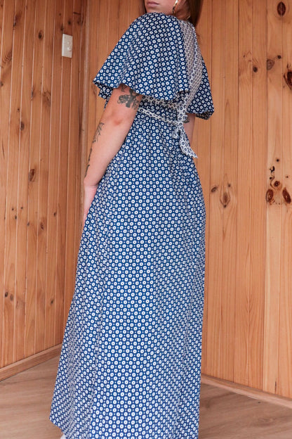 70s Blue & White Prairie Maxi