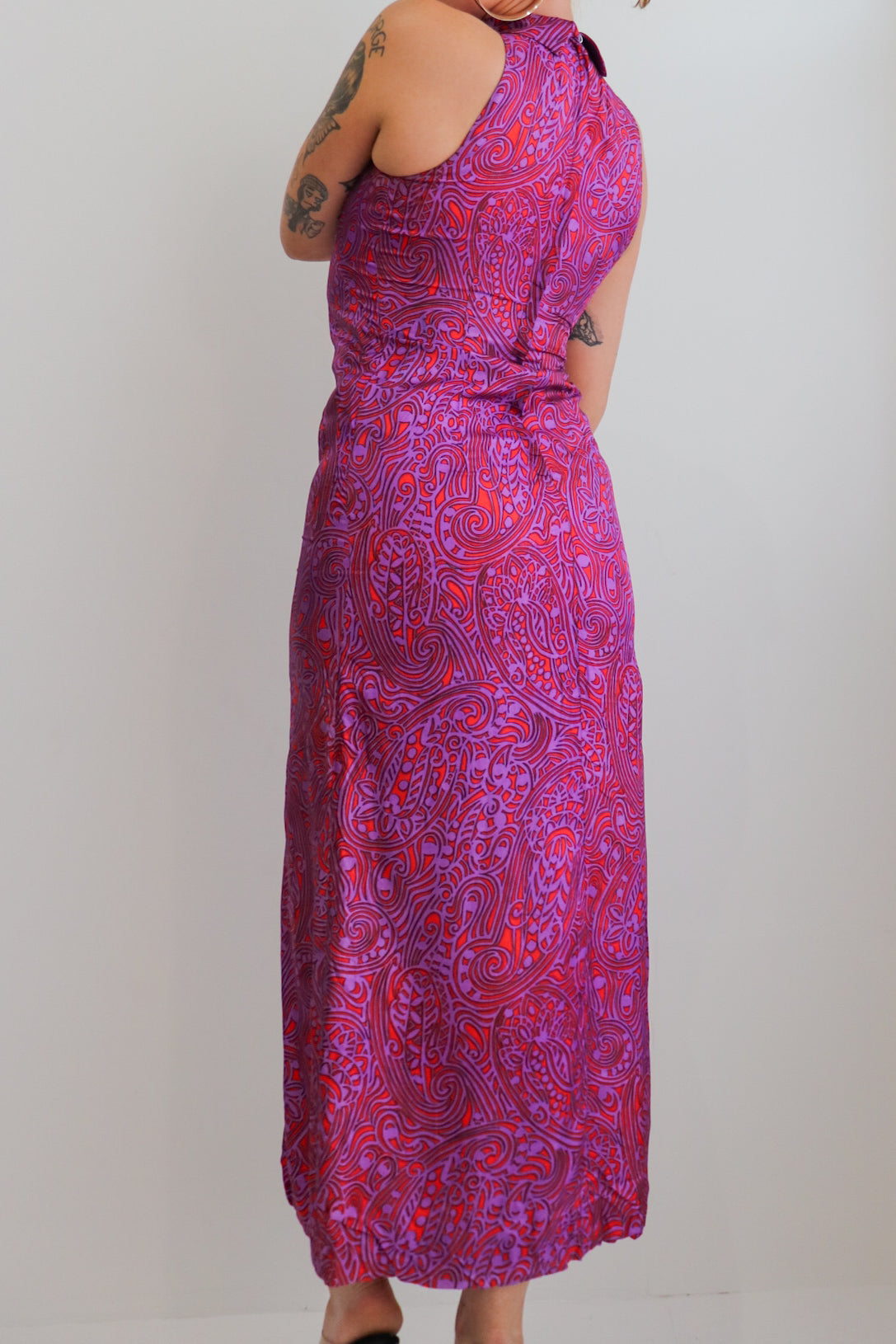 Purple & Orange Psychedelic Split Midi Dress