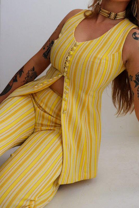 Yellow Toned Pinstriped Two Piece