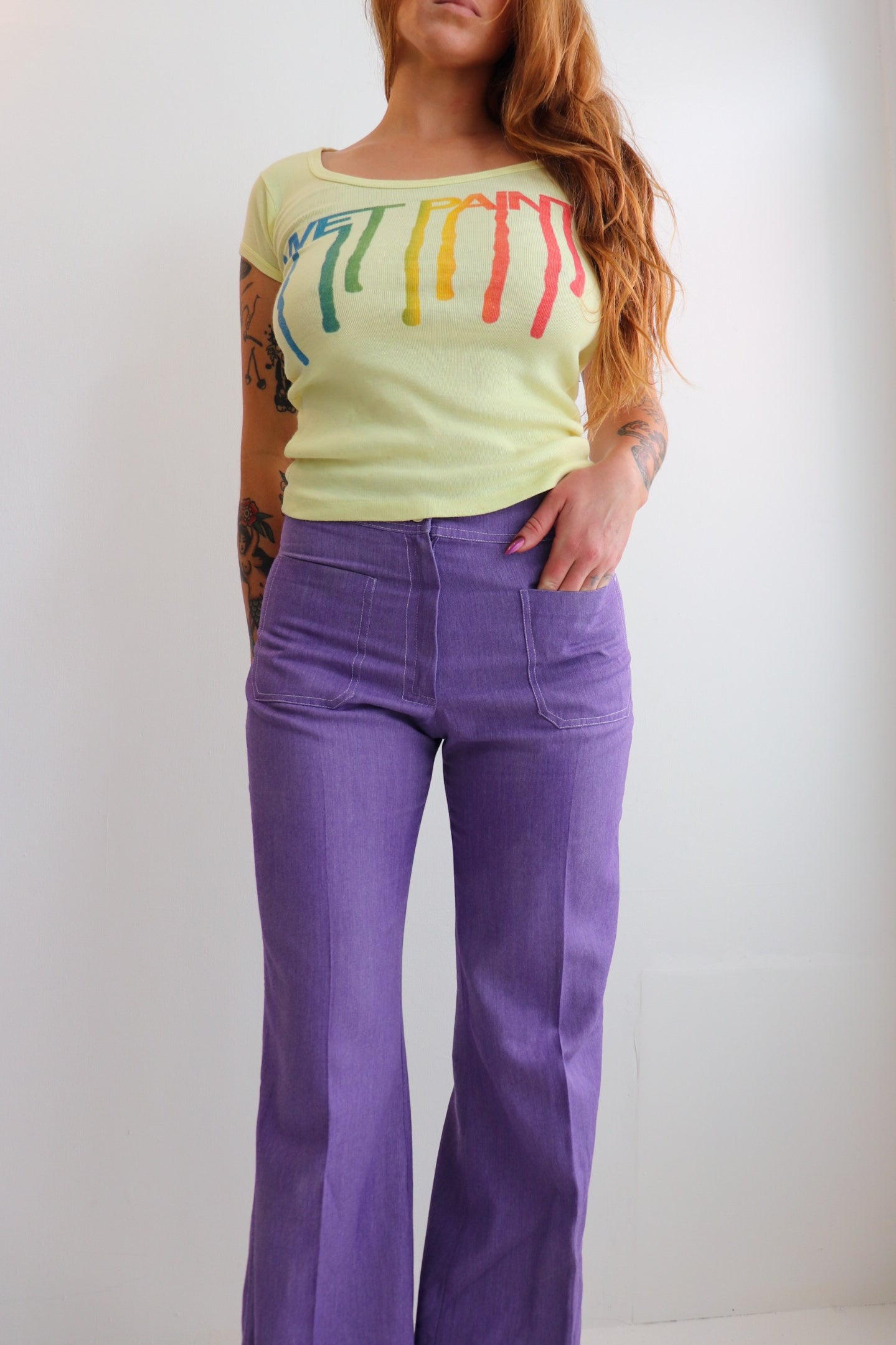 Washed Purple Mid Rise Flares