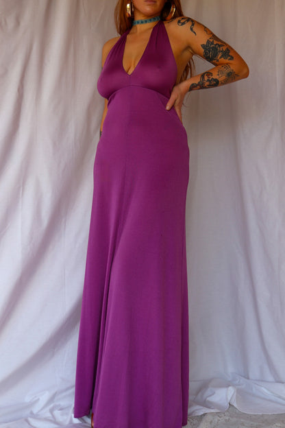 70s Purple Halter Maxi