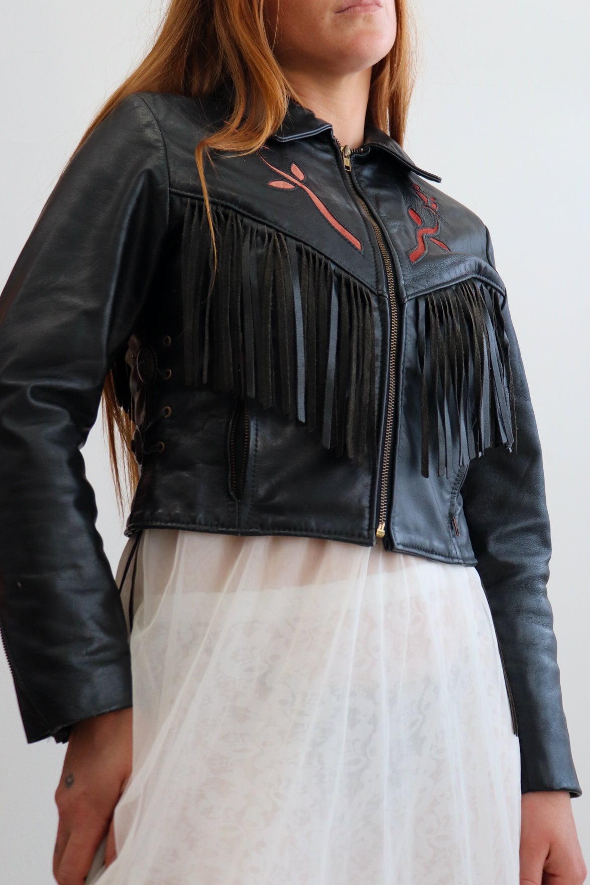 90s Rose Fringe Leather Jacket