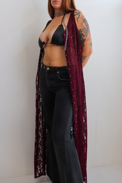 90s Burgundy Lace Duster